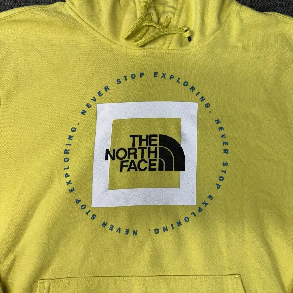 The North Face Yellow Graphic Print Pullover Hoodie Men's XL Fleece Long Sleeve